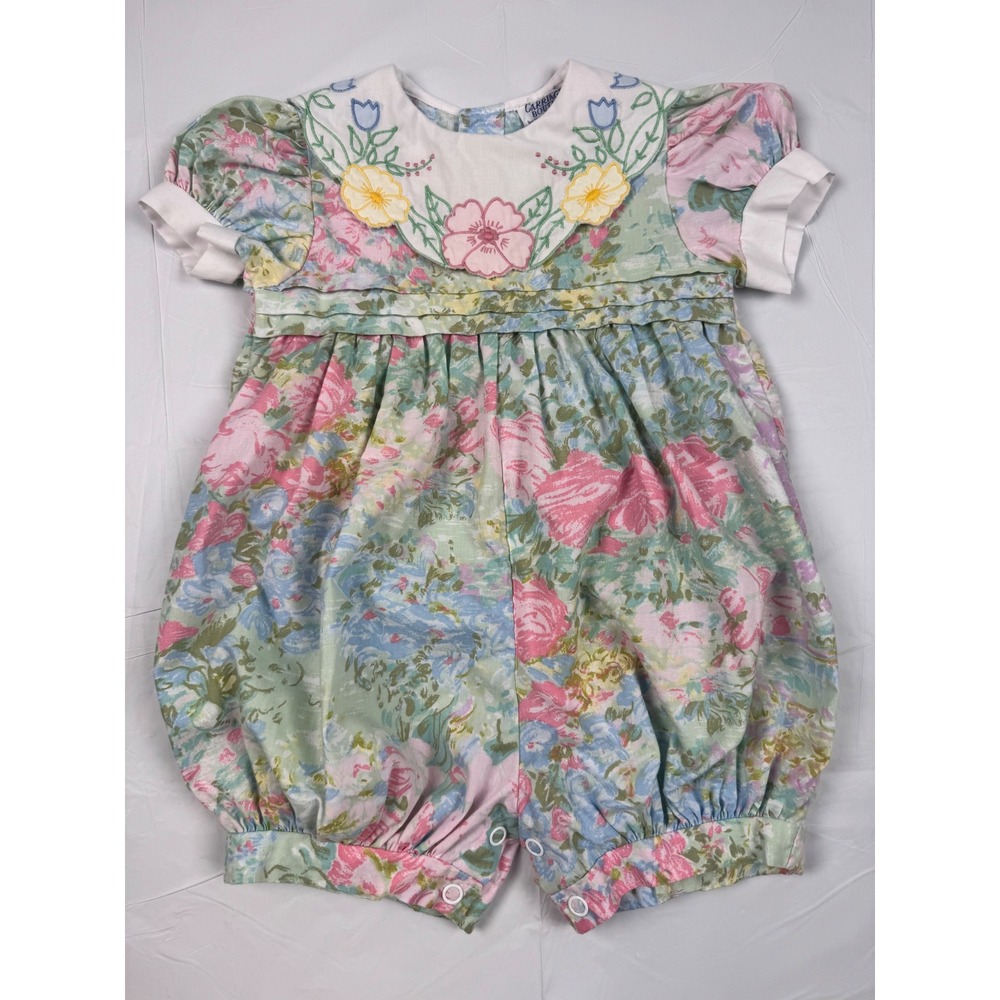Carriage Boutiques Vintage 90's Floral Bubble Romper Embroidered Collar 18 Mths